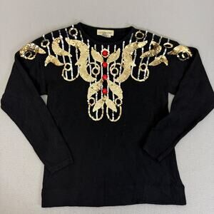 Outlander Angora Lambswool Sweater M Black Sequin Embellished Knit Top